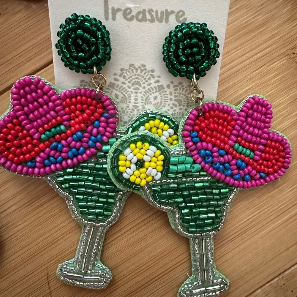 Beaded Statement earrings - Margarita, Strawberry, and Cocktail - set of 3! - Picture 2 of 5
